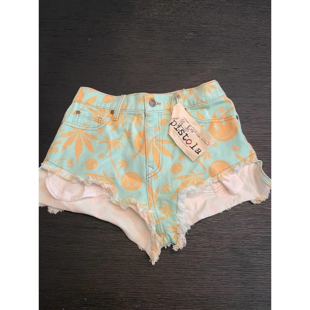 PISTOLA NWT High Life Printed Stretchable High-waist Denim Shorts MEDIUM
